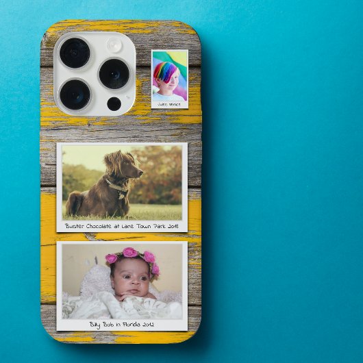 レトロな3枚の写真コラージュ 黄色い板 iPhoneケース