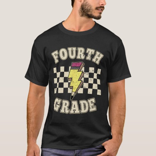 レトロな4年生の先生ライトニングボルト鉛筆 Tシャツ (正面)