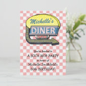 レトロな50年代のダイナー ソックホップ 誕生日パーティーのテーマ 招待状 (スタンド正面)