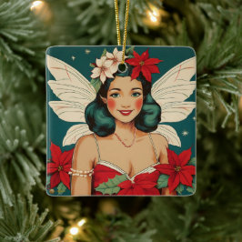 レトロな50年代のトロピカル・クリスマスのピンナップ・スターレット セラミックオーナメント