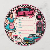 レトロな50年代のビニールレコードの誕生日招待状 招待状 (裏面)