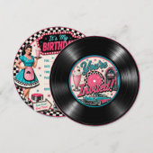 レトロな50年代のビニールレコードの誕生日招待状 招待状 (正面/裏面)