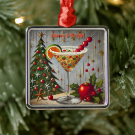 レトロな50年代の明るいクリスマスのキャンディカクテル メタルオーナメント