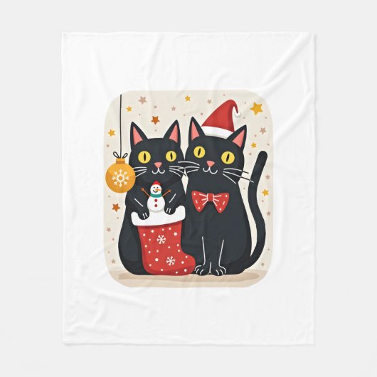 レトロな50年代 60年代の猫のクリスマス (1) フリースブランケット (正面)