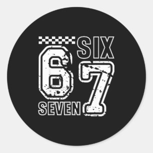 レトロな6と7の数字 面白いユーモア 6 7 メメンズ ラウンドシール