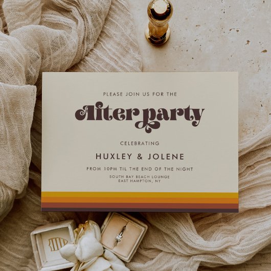 レトロな60年代のビンテージカラー ウェディングアフターパーティー 招待状