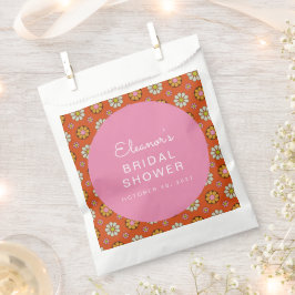 レトロな60年代の花 オレンジ ピンク ブライダルシャワー カスタム フェイバーバッグ