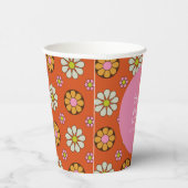 レトロな60年代の花 オレンジ ピンク ブライダルシャワー カスタム 紙コップ (右)