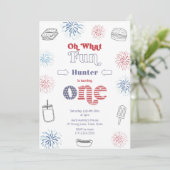 レトロな7月4日花火の1歳誕生日パーティー 招待状 (スタンド正面)