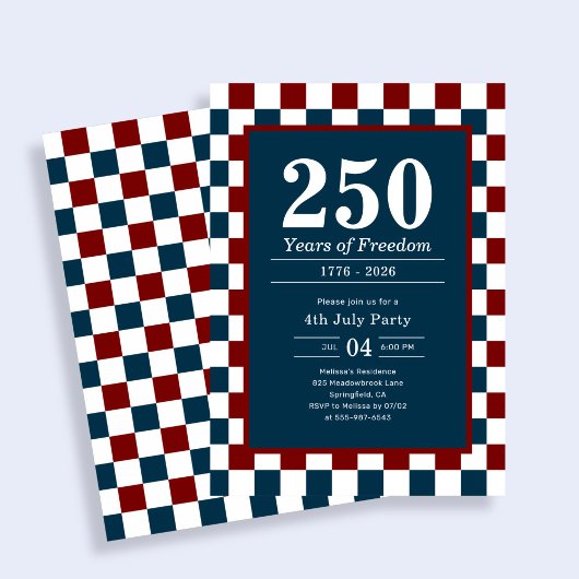 レトロな7月4日 250周年パーティー市松模様 招待状