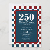 レトロな7月4日 250周年パーティー市松模様 招待状 (正面)