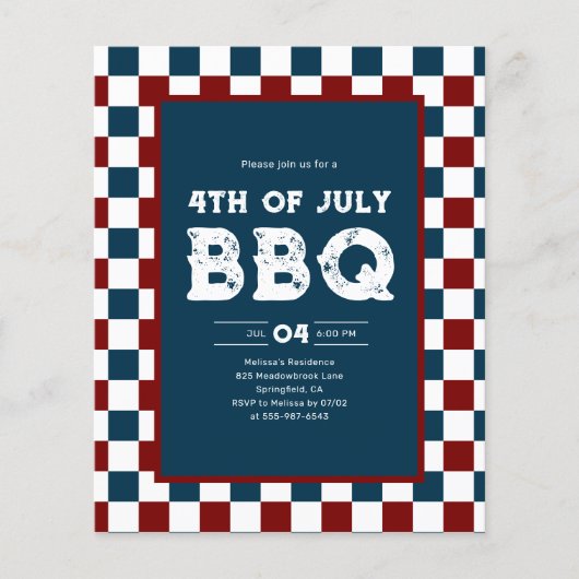 レトロな7月4日BBQパーティー市松模様 チラシ (正面)