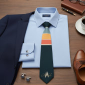 レトロな70年代のモード ネイビー ピンク ストライプ パターン モノグラム ネクタイ