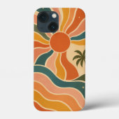 レトロな70年代の夕日と波とヤシの木の美学 Case-Mate iPhoneケース (裏面)