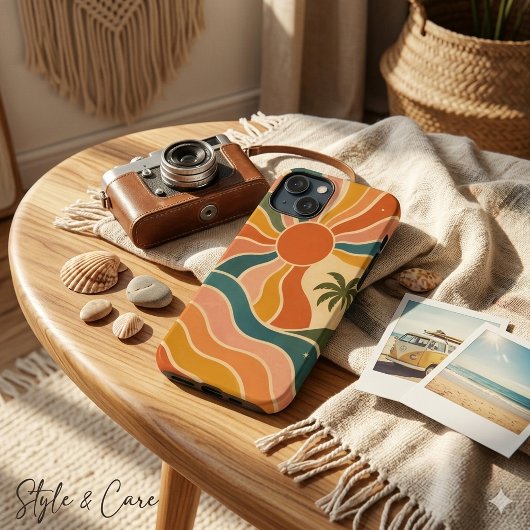 レトロな70年代の夕日と波とヤシの木の美学 Case-Mate iPhoneケース