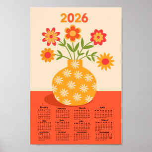レトロな70年代の花の花瓶2026カレンダー ポスター
