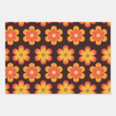 レトロな70年代の花 オレンジ 黄色 赤 パターン  ラッピングペーパーシート (正面3)
