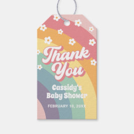 レトロな70年代の虹色のデイジー ベイビーシャワー ギフトタグ
