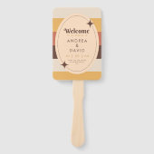 レトロな70年代の輝き幾何学的な結婚式プログラム ハンドファン (正面)