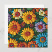 レトロな70年代スタイルのカラフルなデイジー 招待状 (正面/裏面)