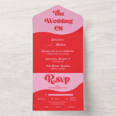 レトロな70年代スタイルのピンクと赤のネオン結婚式のオールインワン招待状 オールインワン招待状 (内側)