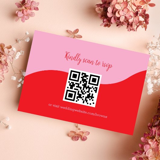 レトロな70年代スタイルのピンクと赤のネオン結婚式の出欠確認カード 出欠カード