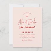 レトロな70年代スタイルのピンクと赤の結婚式招待状 招待状 (正面)