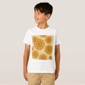 レトロな70年代スタイルの黄色いひまわり花柄 Tシャツ (正面フル)