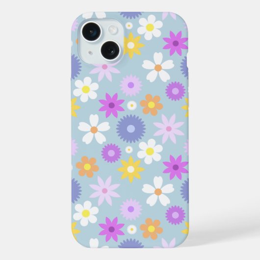 レトロな70年代風の花柄 パステルカラー iPhoneケース (裏面)
