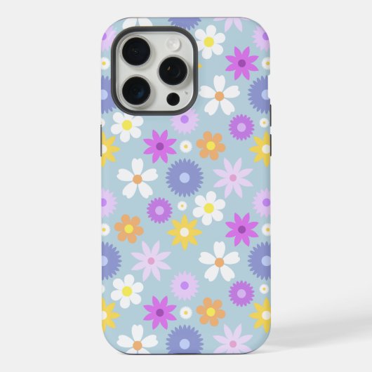 レトロな70年代風の花柄 パステルカラー iPhoneケース (裏面)