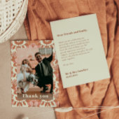 レトロな70年代風オレンジ色のウェディング サンクスカード 招待状