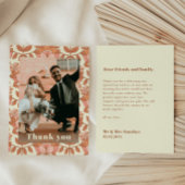 レトロな70年代風オレンジ色のウェディング サンクスカード 招待状