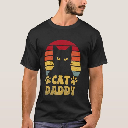 レトロな70年代 80年代 黒猫 メンズ 雑貨 猫好きなパパ Tシャツ (正面)