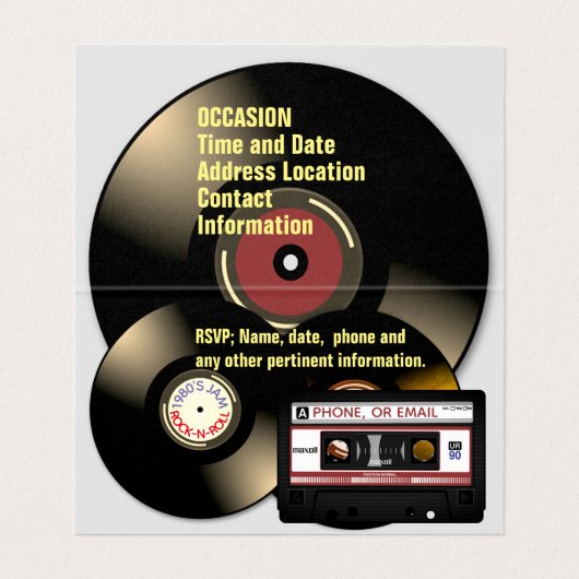 レトロな80年代のミックス テープ カセットとレコード (内部フラット)