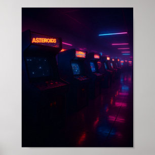 レトロな80年代アーケードゲームの雰囲気 ネオンライト ポスター