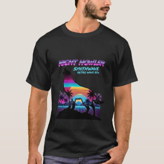 レトロな80年代ネオン狼の遠吠えバーバーホン ヤシの木 Tシャツ