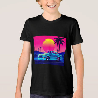 レトロな80年代ネオン・マッスルカー キッズTシャツ トライブレンドTシャツ