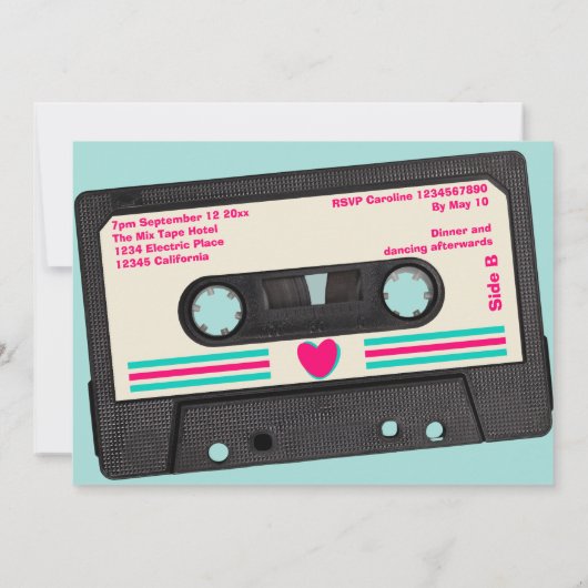 レトロな80年代音楽ミックステープ ウェディング 招待状 (裏面)
