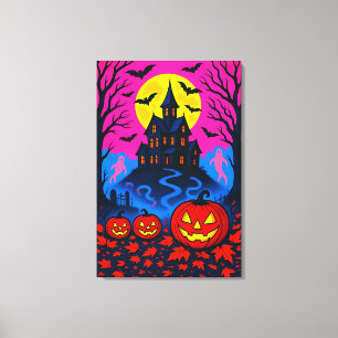レトロな80年代風ハロウィンポップアート キャンバスプリント