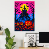 レトロな80年代風ハロウィンポップアート ポスター (ホームオフィス)