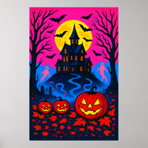 レトロな80年代風ハロウィンポップアート ポスター