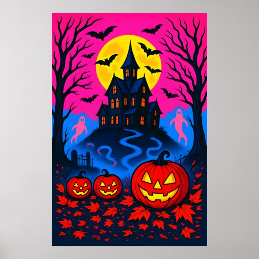 レトロな80年代風ハロウィンポップアート ポスター (正面)