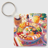 レトロな90年代アニメスタイルの日本食ボウル美学 キーホルダー (正面)