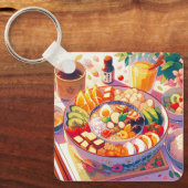 レトロな90年代アニメスタイルの日本食ボウル美学 キーホルダー (正面)