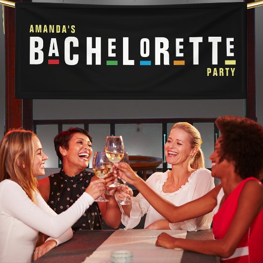 レトロな90年代カラフルな独身最後の夜 ブラック 横断幕