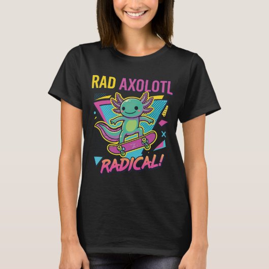 レトロな90年代風のウーパールーパー スケートボード Rad ネオン Tシャツ (正面)
