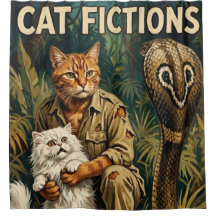 レトロな「キャット・フィクションズ」ジャングルの危険シャワーカーテン