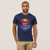 レトロな「サマータイム」サンセットTシャツ Tシャツ (正面フル)
