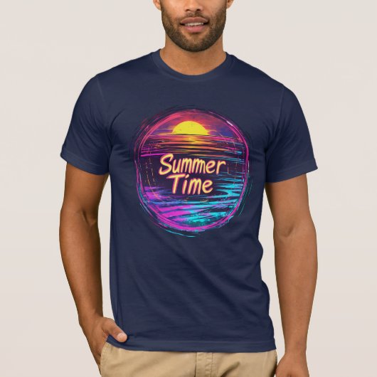 レトロな「サマータイム」サンセットTシャツ Tシャツ (正面)
