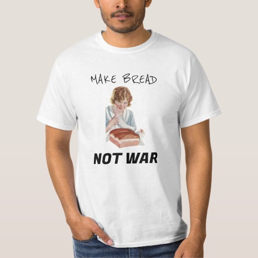 レトロな「パン作って戦争反対」の貧困 Tシャツ (正面)